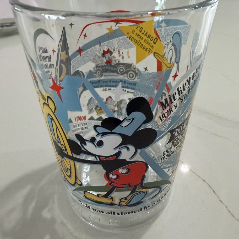 Disney Mickey Mouse Clear Glass Tumbler with Red, Black, Blue, Yellow Accents
